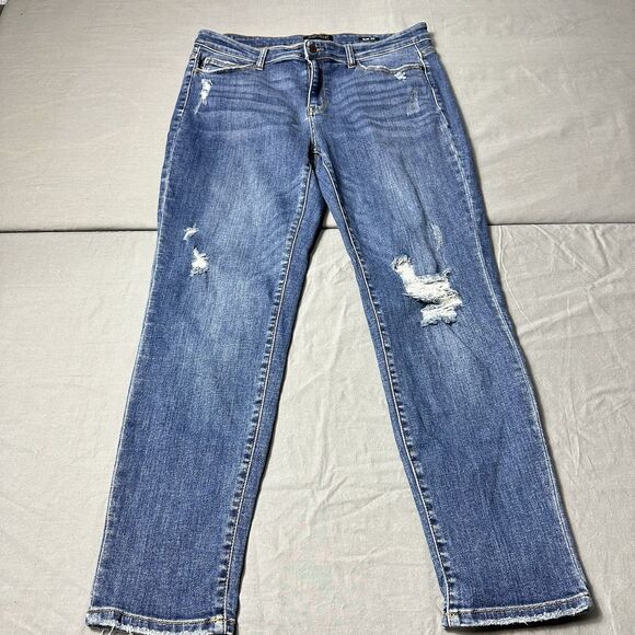 Judy Blue Cuffed Walk This City Slim Fit Jeans Distressed JB82204DK Women 13/31 - Picture 1 of 12